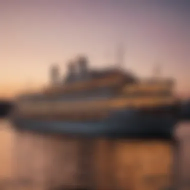 A picturesque view of a showboat at sunset, showcasing its grandeur and elegance.