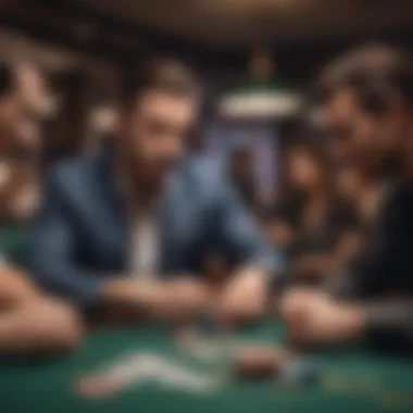 An engaging scene of an online poker room with players interacting