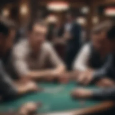 Players strategizing at a poker table during a tournament