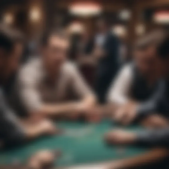 Players strategizing at a poker table during a tournament