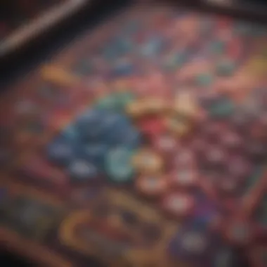 An array of colorful Pop Slots chips arranged on a gaming table.