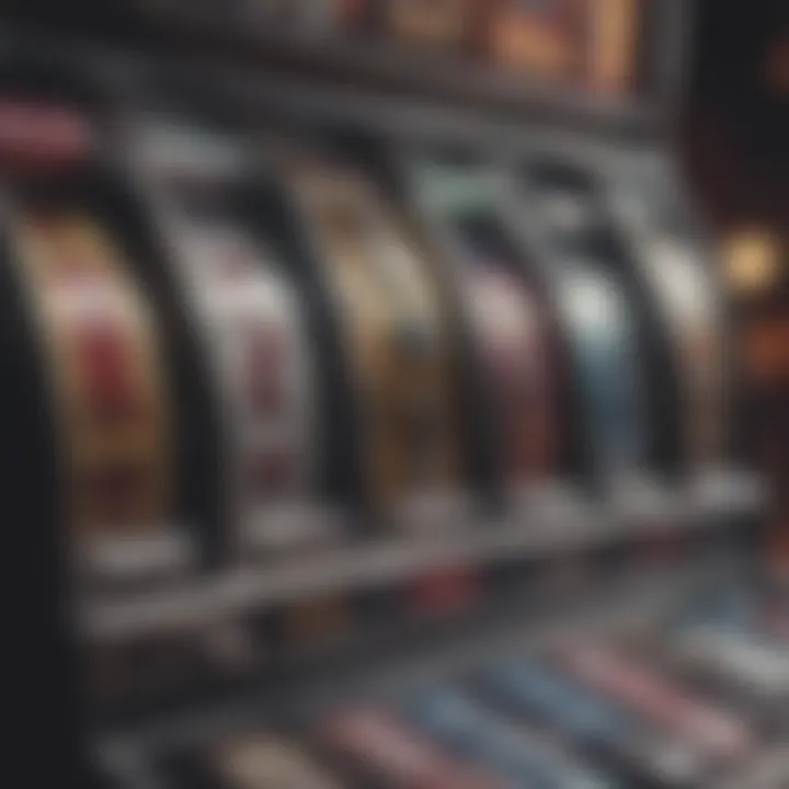 A close-up of a slot machine's colorful reels and buttons.