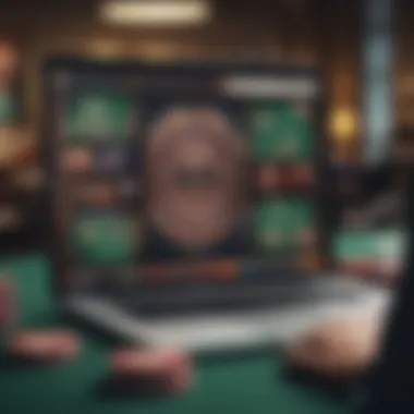 A close-up of a laptop screen showing a legal poker site in action