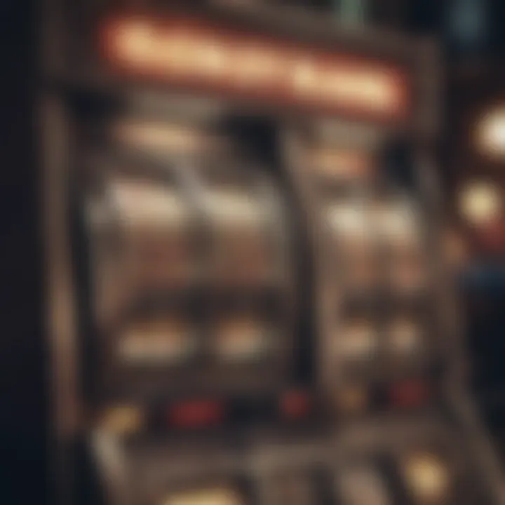 An illuminated slot machine ready to be played