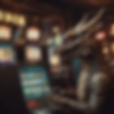 A strategic view of a player analyzing a dragon slot machine for optimal betting.