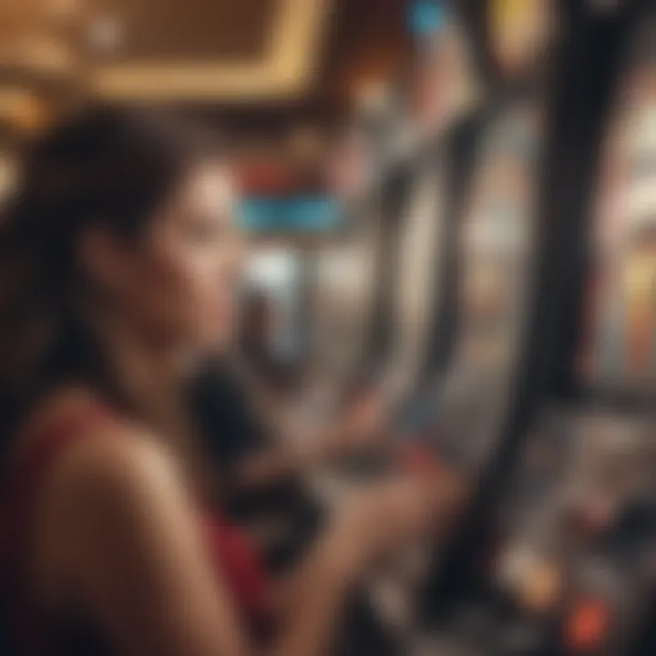 Close-up of a player engaging with a slot machine